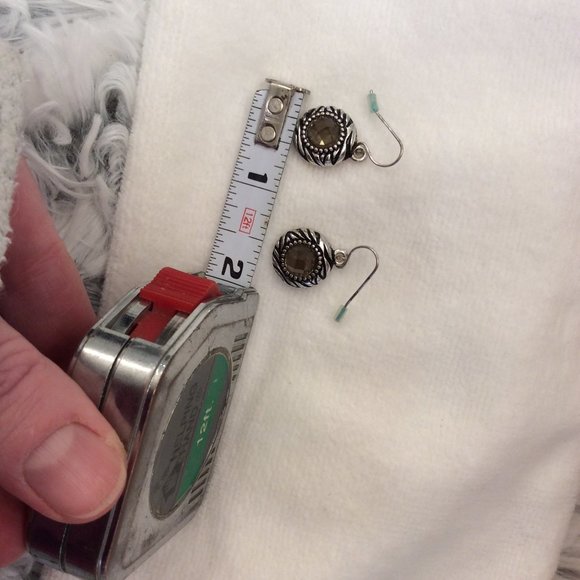 Vintage Silver Drop Earrings with Green Amber Looking Stone - Picture 7 of 15